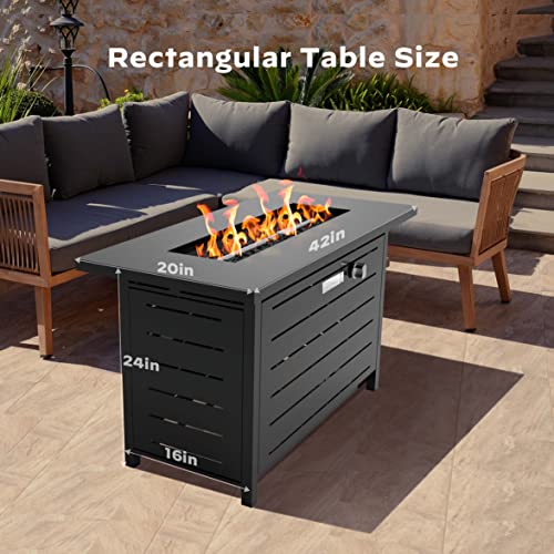 Ciays 42 Inch Gas Fire Pit Table, 50,000 BTU Propane Fire Pits for Outside with Steel Lid and Lava Rock, 2 in 1 Firepit Table for Gatherings Parties on Patio Deck Garden Backyard, Black