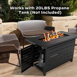 Ciays 42 Inch Gas Fire Pit Table, 50,000 BTU Propane Fire Pits for Outside with Steel Lid and Lava Rock, 2 in 1 Firepit Table for Gatherings Parties on Patio Deck Garden Backyard, Black