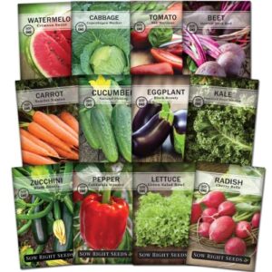 sow right seeds – classic vegetable garden seed collection for planting – non-gmo heirloom beets, cabbage, carrot, cucumber, eggplant, kale, lettuce, tomato, peppers, radish, watermelon, and zucchini