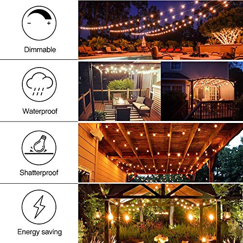 VMANOO Solar Powered 63Ft Outdoor String Lights Waterproof Commercial Grade S14 LED Patio Lighting for Outside Yard Gazebo Wedding Porch Garden Bistro Pergola Backyard Deck Hanging Balcony Decor