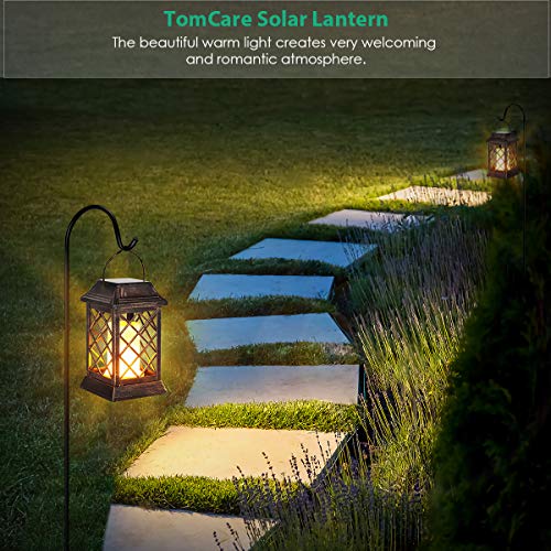 TomCare Solar Lights Outdoor Flickering Flame Metal Solar Lantern Outdoor Hanging Decorative Lanterns Heavy Duty Waterproof Umbrella Decorations Lighting for Patio Garden Deck Yard, 2 Pack (Bronze)