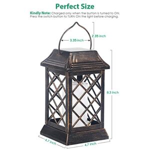 TomCare Solar Lights Outdoor Flickering Flame Metal Solar Lantern Outdoor Hanging Decorative Lanterns Heavy Duty Waterproof Umbrella Decorations Lighting for Patio Garden Deck Yard, 2 Pack (Bronze)