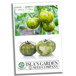 “green zebra” tomato seeds for planting, 50+ heirloom seeds per packet, (isla’s garden seeds), non gmo seeds, botanical name: solanum lycopersicum, great home garden gift