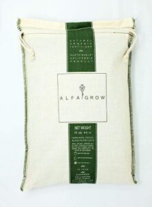 alfagrow – 10 lbs alfalfa pellets, natural fertilizer, soil amendment, mulch, high in nitrogen, canvas drawstring reusable bag, great for roses