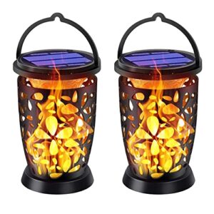 ambaret solar lantern dancing outdoor lights garden hanging lantern, flame decorative lighting ,solar powered waterproof flame candle mission lights for table,outdoor, party, patio,trees, 2 pack