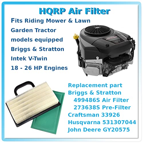 HQRP Air Filter Cartridge w/Pre-Cleaner fits Craftsman GT5000 GT3000 DYS4500 YS4500 Garden Tractors, 33926 Replacement