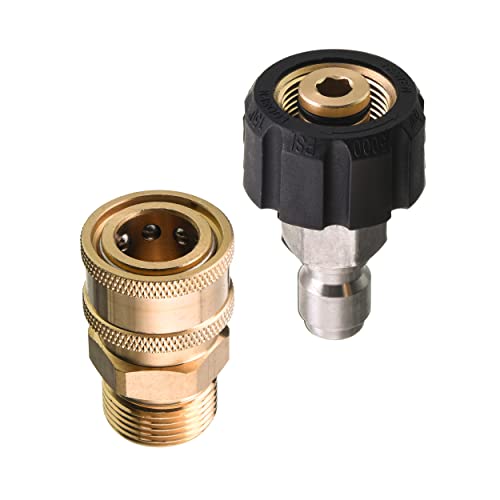 FIXFANS Pressure Washer Quick Connect Fitting, Pressure Washer Adapter Set Quick Connect Kit, M22 14mm to 3/8 Quick Connect, 5000PSI (M22-14mm)