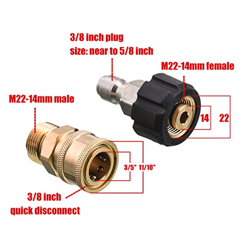 FIXFANS Pressure Washer Quick Connect Fitting, Pressure Washer Adapter Set Quick Connect Kit, M22 14mm to 3/8 Quick Connect, 5000PSI (M22-14mm)