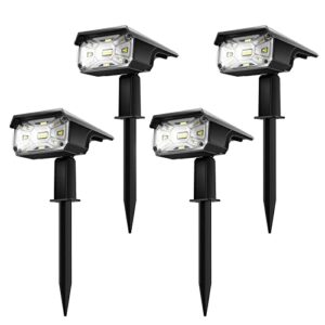 titeney c1 solar spot lights outdoor (4 pack), adjustable 2-in-1 usb & solar powered ip65 waterproof landscape spotlights, 3 modes solar outdoor lights for yard, garden, porch, patio.(cool white)