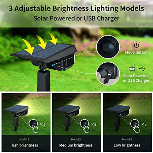 Titeney C1 Solar Spot Lights Outdoor (4 Pack), Adjustable 2-in-1 USB & Solar Powered IP65 Waterproof Landscape Spotlights, 3 Modes Solar Outdoor Lights for Yard, Garden, Porch, Patio.(Cool White)