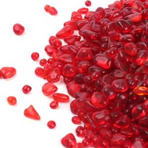 Reflective Tempered High Luster Fire Glass, Fire Pit Glass Gravel,Fire Glass Rocks Pebbles,Glass Beads Gems for Fish Tank Aquarium Garden Decoration 3-6mm 305g/10.75oz/0.67lb (Red)