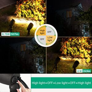 EDISHINE LED Outdoor Spotlight, 3000K 2-Level Dimmable (507lm 8.75W/263lm 4W) Waterproof Plug in Spotlight Outdoor for Garden, Flag, Trees, 5 FT Extension Cord, UL Listed