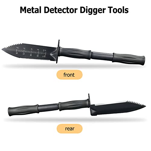 NUOSHIKE Metal Detector Digger Tool, 7.5 inch Blade, Heavy Duty Serrated Edge Digger with Extended Handle, Garden Knife with Sheath for Belt Mount (Black)