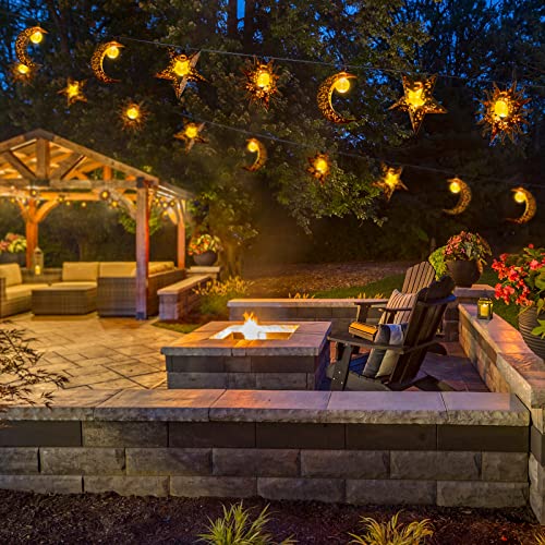 Tryme Outdoor Solar String Lights Patio Star Moon Sun Waterproof LED String Light Solar Powered Fairy Lights Starry 13Ft 153In 2 Lighting Modes for Garden Yard Porch Wedding Party Decor