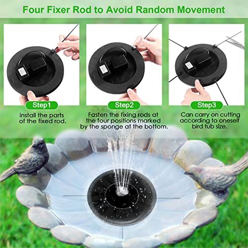 Solar Bird Bath Fountain, 1.4W Solar Powered Fountain Pump with 2 Packs of 10 Easy Install Nozzles, with 4 Fixed Rods Solar Bird Bath Fountain Pump for Pond, Pool, Fish Tank, Aquarium and Garden