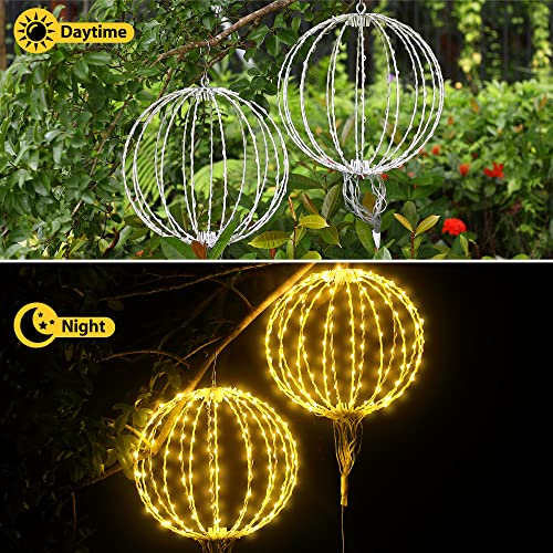 2 Pack Christmas LED Lighted Ball for Tree 12 Inch, 160 LEDs Large Sphere Hanging Iron Frame Globe Light with 8 Flicker Modes and Plug Charging for Porch Patio Garden Decoration Indoor Outdoor