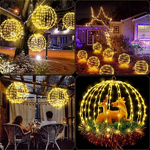 2 Pack Christmas LED Lighted Ball for Tree 12 Inch, 160 LEDs Large Sphere Hanging Iron Frame Globe Light with 8 Flicker Modes and Plug Charging for Porch Patio Garden Decoration Indoor Outdoor