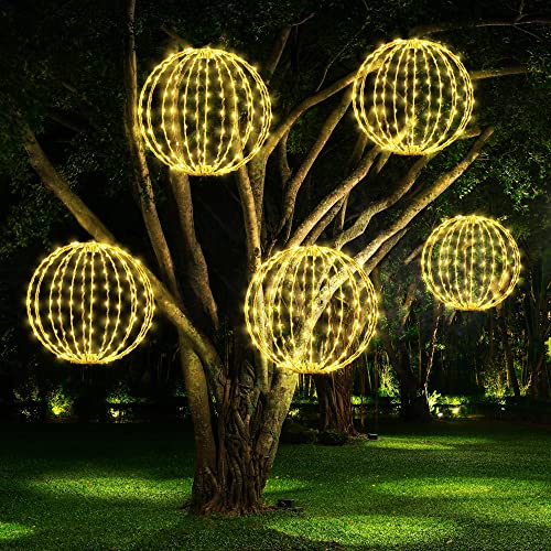 2 Pack Christmas LED Lighted Ball for Tree 12 Inch, 160 LEDs Large Sphere Hanging Iron Frame Globe Light with 8 Flicker Modes and Plug Charging for Porch Patio Garden Decoration Indoor Outdoor