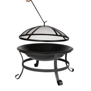 22” fire pit portable folding steel fire bowl wood burning, bbq grill w/mesh spark screen cover log grate and poker for backyard, camping, picnic, garden