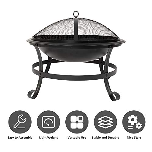 22” Fire Pit Portable Folding Steel Fire Bowl Wood Burning, BBQ Grill w/Mesh Spark Screen Cover Log Grate and Poker for Backyard, Camping, Picnic, Garden