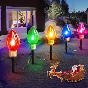 minetom jumbo c9 christmas lights outdoor decorations lawn with pathway marker stakes, 2 pack 8.5 feet 5 lights covered jumbo multicolored light bulb for holiday outside yard garden decor