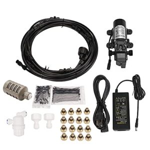 Misting Cooling System 12V Outdoor Water Pump Electric 20 Feet 6 Meter Mist Nozzles Spray Fan Mist System for Patio Water Spray Garden Greenhouse Mist Plants Roofline (12meter (40feet) + pump)