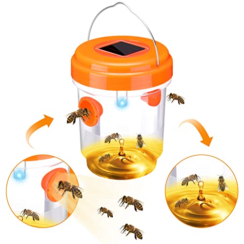 Kittmip Wasp Trap Solar Powered Bee Trap Reusable Fly Traps Outdoor Hanging Wasp Killer with UV LED Light Flying Insects Bee Killer for Indoor Outdoor Patio Garden Home (Orange, 12 Packs)