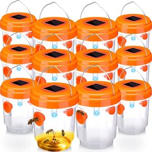 kittmip wasp trap solar powered bee trap reusable fly traps outdoor hanging wasp killer with uv led light flying insects bee killer for indoor outdoor patio garden home (orange, 12 packs)