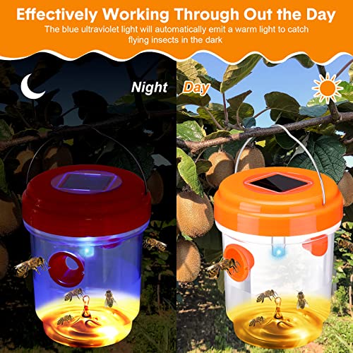 Kittmip Wasp Trap Solar Powered Bee Trap Reusable Fly Traps Outdoor Hanging Wasp Killer with UV LED Light Flying Insects Bee Killer for Indoor Outdoor Patio Garden Home (Orange, 12 Packs)