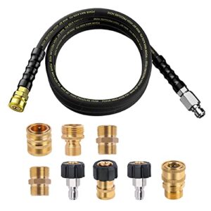 pohir pressure washer whip hose 10 ft, adapter set 8 pack, 2 different m22-14 swivel to 3/8” male and female quick connect, 3/4″ brass garden hose quick release connector m22 15/14mm to 14mm fitting