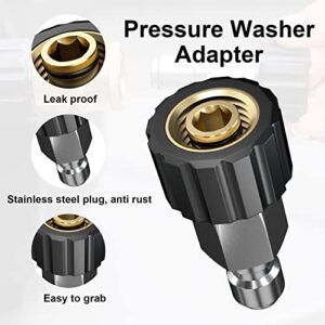 POHIR Pressure Washer Whip Hose 10 FT, Adapter Set 8 Pack, 2 Different M22-14 Swivel to 3/8'' Male and Female Quick Connect, 3/4" Brass Garden Hose Quick Release Connector M22 15/14mm to 14mm Fitting