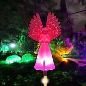 greenke solar lights outdoor decorative angel, garden solar light housewarming gifts for women friends mom grandma, color changing garden stake light for yard patio pathway grave cemetery decorations