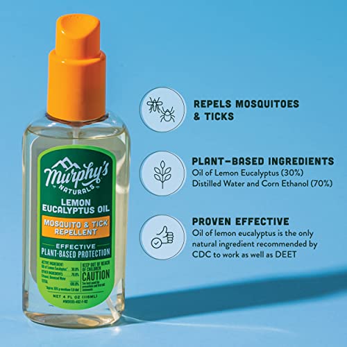 Murphy's Naturals Lemon Eucalyptus Oil Insect Repellent Spray | DEET Free | Plant Based, All Natural Ingredients | Mosquito and Tick Repellent | 4 Ounce Pump Spray | 2 Pack