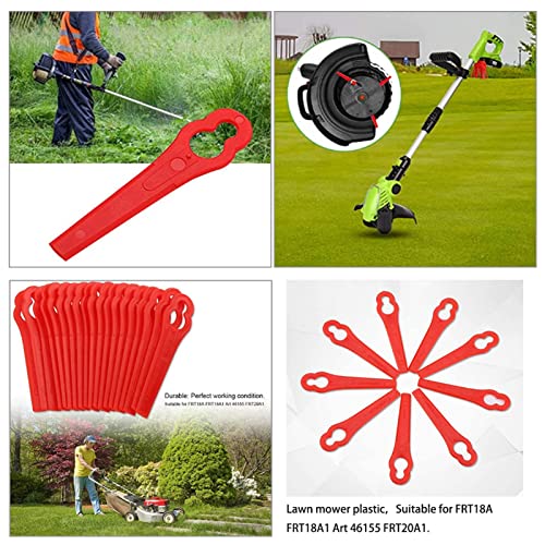 Plastic Machine Trimming Blades, 100pcs Weed Eater Blades Trimmer Grass Mowing Blades Garden Lawn Mower Cutter Blade Replacement Motor Brush Trimmer Parts Kit for FRT18A FRT18A1 Art 46155 FRT20A1