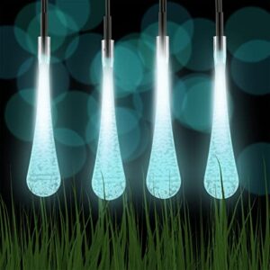 Pure Garden String Lights – Set of 2 30 Bulb Solar Power Outdoor LED Décor Tear Drop Lighting with 8 Modes and Rechargeable Battery (Cool White)