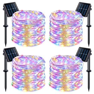 potive 4 pack solar fairy lights outdoor waterproof, 132ft 400led solar string lights outdoor, 8 modes solar twinkle lights for tree garden patio christmas decorations(multicolor)