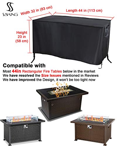 Saking Fire Table Cover Rectangular 44 x 32 x 23 inch - Waterproof Windproof Anti-UV Heavy Duty for Patio Furniture Gas Fire Pit