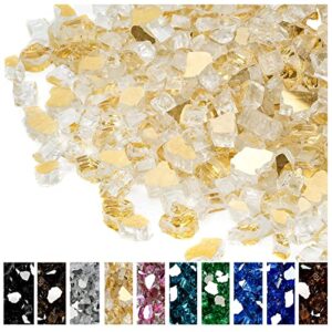onlyfire 10 pounds fire glass for propane fire pit and gas fireplace, 1/4 inch reflective firepit glass rocks for fire pit table and fire bowl, high luster gold