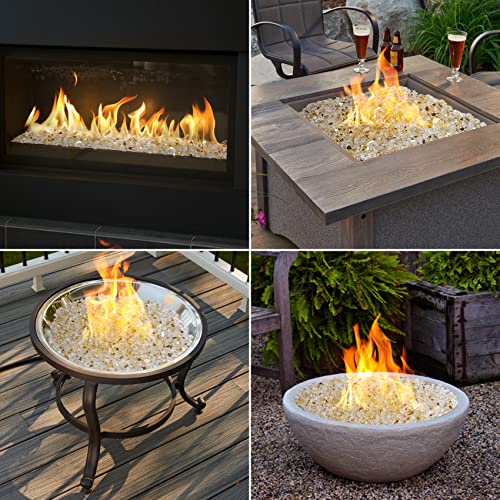 onlyfire 10 pounds Fire Glass for Propane Fire Pit and Gas Fireplace, 1/4 Inch Reflective Firepit Glass Rocks for Fire Pit Table and Fire Bowl, High Luster Gold