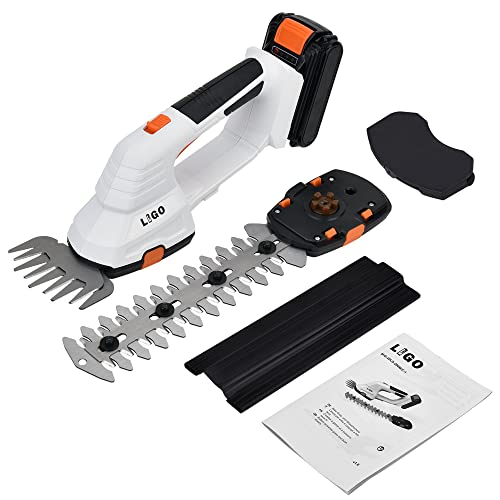 LIGO 20V Cordless Grass Shear for Gardening, 2000mAh Lithium-ion 2 in 1 Battery Hedge Trimmer, Shear Shubber Trimmer Including Battery and Charger