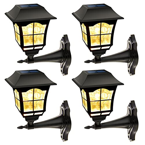 MAGGIFT 4 Pack Solar Wall Lantern Outdoor Wall Sconce 15 Lumens Solar Outdoor Christmas Led Light Fixture with Wall Mount Kit