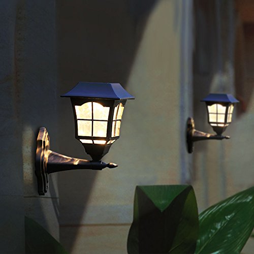 MAGGIFT 4 Pack Solar Wall Lantern Outdoor Wall Sconce 15 Lumens Solar Outdoor Christmas Led Light Fixture with Wall Mount Kit