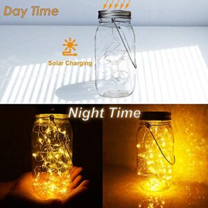 Solar Mason Jar Lights 30 Led,6 Pack Large-Size Solar Hanging Glass Jar Starry Fairy Lights,Solar Lanterns for Outdoor Patio Party Garden Decor Lights (Jars and Handles Included)