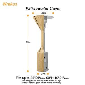 Wrakus Patio Heater Cover Outdoor Propane Gas Outside Waterproof Heavy Duty Fabric Durable Oxford with Zipper for Backyard Garden Treasures Porch Fire Standing Deck Heaters Covers Accessories Gold