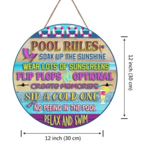 Summer Pool Decorations Outdoor Pool Rules Slogan Wood Garden Decor Round Pool Signs Summer Garden Wood Hanging Swim Or Float Wall Decor Enjoy The Sunshine Yard Plaque for Home Patio Pool Area 12 inch