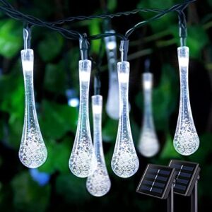 jmexsuss 2 pack solar water drop string lights, total 41.6ft 60 led solar powered string lights outdoor waterproof, 8 modes white solar teardrop lights for gardens patio yard party holiday decor