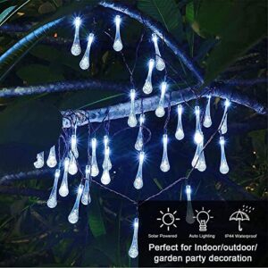 JMEXSUSS 2 Pack Solar Water Drop String Lights, Total 41.6FT 60 LED Solar Powered String Lights Outdoor Waterproof, 8 Modes White Solar Teardrop Lights for Gardens Patio Yard Party Holiday Decor