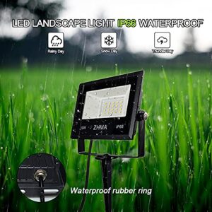 ZHMA 10W LED Landscape Lights 12V Low Voltage Warm White IP66 Waterproof Garden Flood Light for Pathway Lighting, Yard, Lawn, Wall, Trees Lighting, Outdoor Spotlights with Spike Stand [10 Pack]