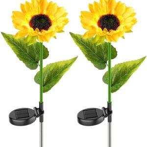 EpicGadget Outdoor Solar Garden Sunflowers Solar Lights - Outdoor LED Lighting Waterproof Flowers Garden Decorative Stake Light for Walkway Pathway Backyard Christmas Decoration Parties (2 Pieces)