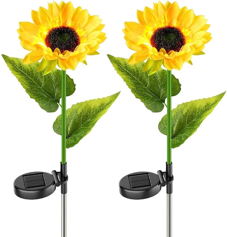 EpicGadget Outdoor Solar Garden Sunflowers Solar Lights - Outdoor LED Lighting Waterproof Flowers Garden Decorative Stake Light for Walkway Pathway Backyard Christmas Decoration Parties (2 Pieces)